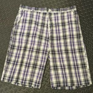 NBN gear Mens Sport purple black white shorts Size 42 waist, 40/60%, Light wear